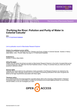 'Purifying the River: Pollution and Purity of Water in Colonial Calcutta'