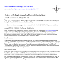 Geology of the Eagle Mountains, Hudspeth County, Texas James R