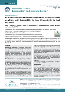Association of Growth Differentiation Factor 5 (GDF5) Gene