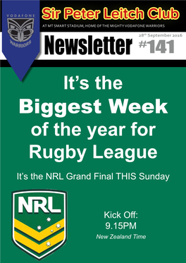 Biggest Week of the Year for Rugby League It’S the NRL Grand Final THIS Sunday