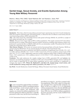 Genital Image, Sexual Anxiety, and Erectile Dysfunction Among Young Male Military Personnel