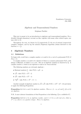 Algebraic and Transcendental Numbers