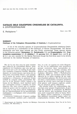 Catàleg Dels Coleòpters Crisomèlids De Catalunya, I