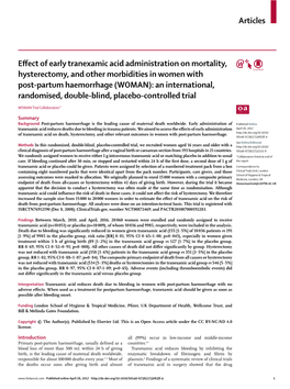 Effect of Early Tranexamic Acid Administration on Mortality