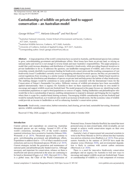 Custodianship of Wildlife on Private Land to Support Conservation – an Australian Model