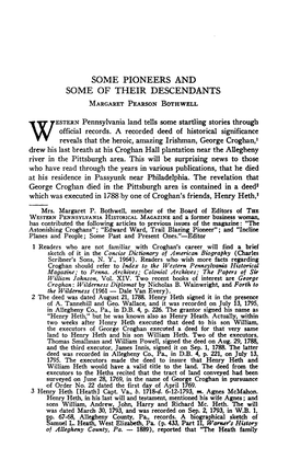 Westernreveals That the Heroic, Amazing Irishman, George Croghan, 1 Drew His Last Breath at His Croghan Hallplantation Near the Allegheny River in the Pittsburgh Area