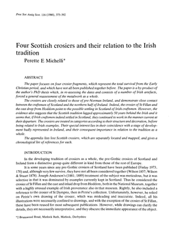 Four Scottish Crosiers and Their Relation to the Irish Tradition Perette E Michelli*