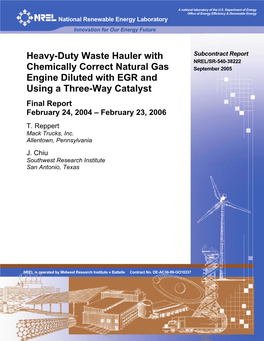 Heavy-Duty Waste Hauler with Chemically Correct Natural Gas DE-AC36-99-GO10337 Engine Diluted with EGR and Using a Three-Way Catalyst: Final 5B