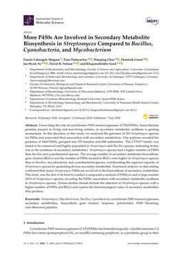 P450s Are Involved in Secondary Metabolite Biosynthesis in Streptomyces Compared to Bacillus, Cyanobacteria, and Mycobacterium