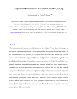 Composition and Structure of the Cloud Forest on Mt. Delaco, Gau, Fiji