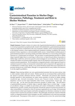 Gastrointestinal Parasites in Shelter Dogs: Occurrence, Pathology, Treatment and Risk to Shelter Workers