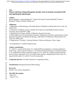 Fitness Selection of Hyperfusogenic Measles Virus F Proteins Associated