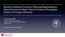 Epiretinal Membrane Formation Following Rhegmatogenous Retinal Detachment Repair: Optical Coherence Tomography Features and Surgical Outcomes