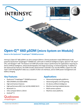 Open-Q™ 660 Μsom (Micro System on Module) Based on the Qualcomm® Snapdragon™ SDA660 Processor