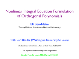 Nonlinear Integral Equation Formulation of Orthogonal Polynomials