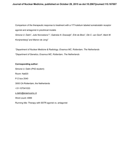 Comparison of the Therapeutic Response to Treatment with a 177-Lutetium Labeled Somatostatin Receptor