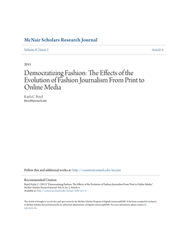 Democratizing Fashion: the Effects of the Evolution of Fashion Journalism from Print to Online Media,