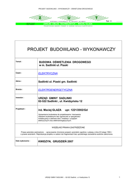 Projekt Budowlano – Wykonawczy � Oświetlenia Drogowego