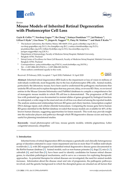 Mouse Models of Inherited Retinal Degeneration with Photoreceptor Cell Loss