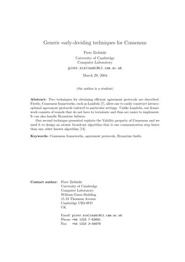 Generic Early-Deciding Techniques for Consensus