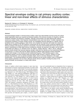 Spectral Envelope Coding in Cat Primary Auditory Cortex: Linear and Non-Linear Effects of Stimulus Characteristics