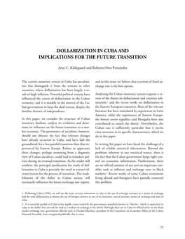 Dollarization in Cuba and Implications for the Future Transition