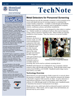 Metal Detectors for Personnel Screening Technote