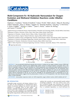 Multi-Component Fe−Ni Hydroxide Nanocatalyst for Oxygen Evolution and Methanol Oxidation Reactions Under Alkaline Conditions ‡ ‡ ‡ ‡ § Stephanie L