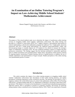 An Examination of an Online Tutoring Program's Impact on Low-Achieving Middle School Students' Mathematics Achievement