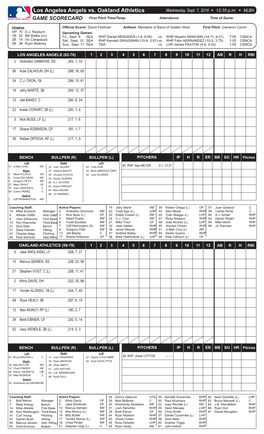 Los Angeles Angels Vs. Oakland Athletics Wednesday, Sept