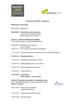 A Century of Genetics - Programme