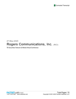 Rogers Communications, Inc. (RCI) TD Securities Telecom & Media Virtual Conference