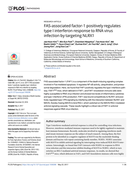 FAS-Associated Factor-1 Positively Regulates Type I Interferon Response to RNA Virus Infection by Targeting NLRX1