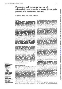 Sulphasalazine and Auranofin As Second Line Drugs in Ann Rheum Dis: First Published As 10.1136/Ard.51.4.461 on 1 April 1992