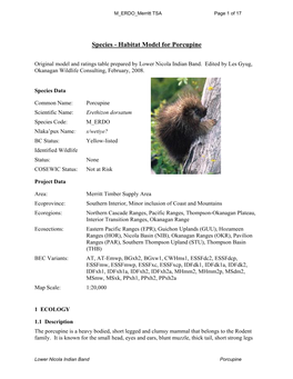 Species - Habitat Model for Porcupine