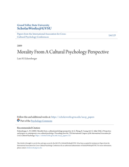Morality from a Cultural Psychology Perspective Lutz H