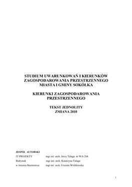 Studium Uwarunkowań I Kierunków Zagospodarowania Przestrzennego Miastai Gminy Sokółka Kierunki Zagospodarowania Przestrzennego