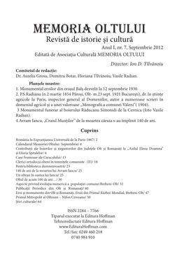 Aspecte Privind Evoluţia Numerică a Populaţiei Comunei Brebeni-Olt/ 32 Publicaţii Periodice Din Olt Și Romanați/ 40 Eroi Și Monumente Din Olt Și Romanați