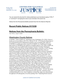 Recent Public Notices 01/13/20 Notices from the Pennsylvania