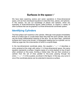 Surfaces in the Space 3 Identifying Cylinders