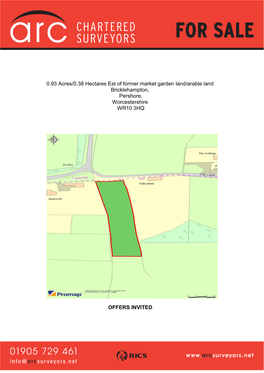 0.93 Acres/0.38 Hectares Est of Former Market Garden Land/Arable Land Bricklehampton, Pershore, Worcestershire WR10 3HQ