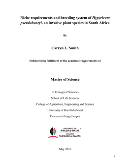 Niche Requirements and Breeding System of Hypericum Pseudohenryi, an Invasive Plant Species in South Africa