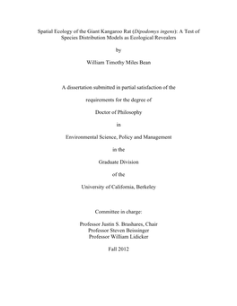 Spatial Ecology of the Giant Kangaroo Rat (Dipodomys Ingens): a Test of Species Distribution Models As Ecological Revealers