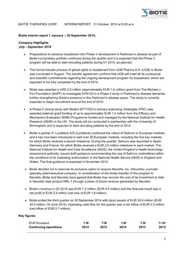 Biotie Interim Report Q1 2014