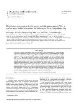 Distribution, Composition, Levels, Source, and Risk Assessment of Pahs in Surface Water and Sediment from the Mainstream Three Gorges Reservoir