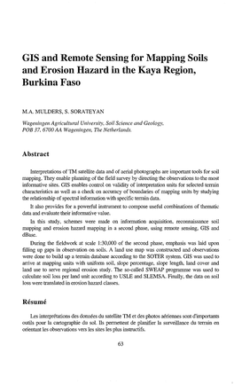 GIS and Remote Sensing for Mapping Soils and Erosion Hazard in the Kaya Region, Burkina Faso