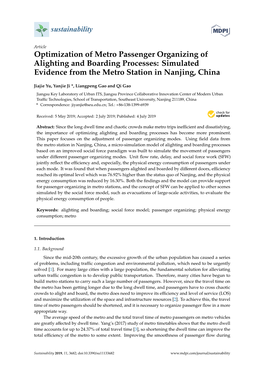 Optimization of Metro Passenger Organizing of Alighting and Boarding Processes: Simulated Evidence from the Metro Station in Nanjing, China