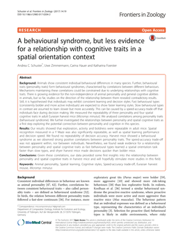 A Behavioural Syndrome, but Less Evidence for a Relationship with Cognitive Traits in a Spatial Orientation Context Andrea C