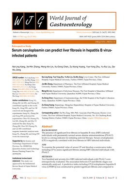 Serum Ceruloplasmin Can Predict Liver Fibrosis in Hepatitis B Virus-Infected Patients