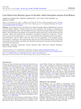 (Katian) Spores in Sweden: Oldest Land Plant Remains from Baltica